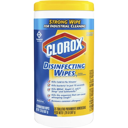 CLOROX Disinfecting Wipes, Yellow, Soft Cloth, Lemon Fresh, 75 PK CLO15948
